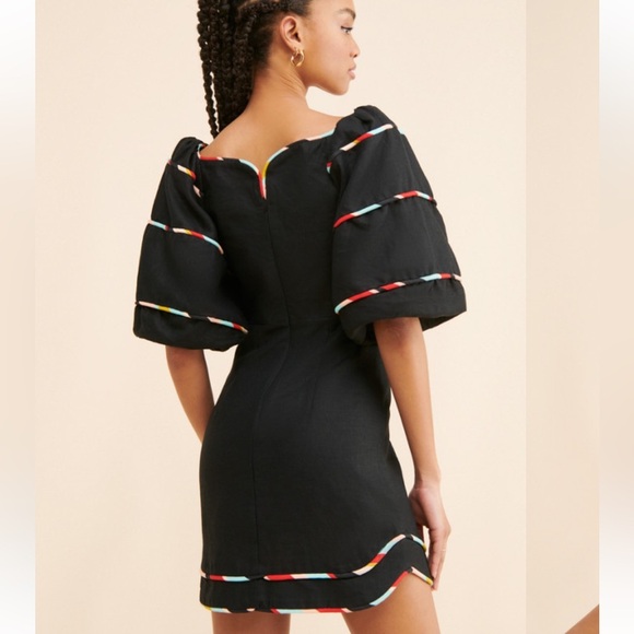 black mixed stripes short sleeve mini dress Farm Rio Active Black Mixed Stripes Short Sleeve Mini Dress In Mixed Stripes Black - 20% Off